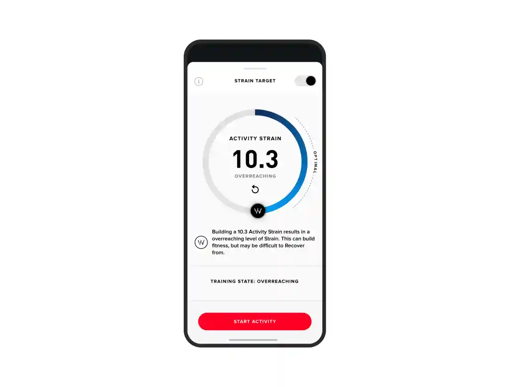 The WHOOP Strain Coach suggests optimal strain levels for each activity.