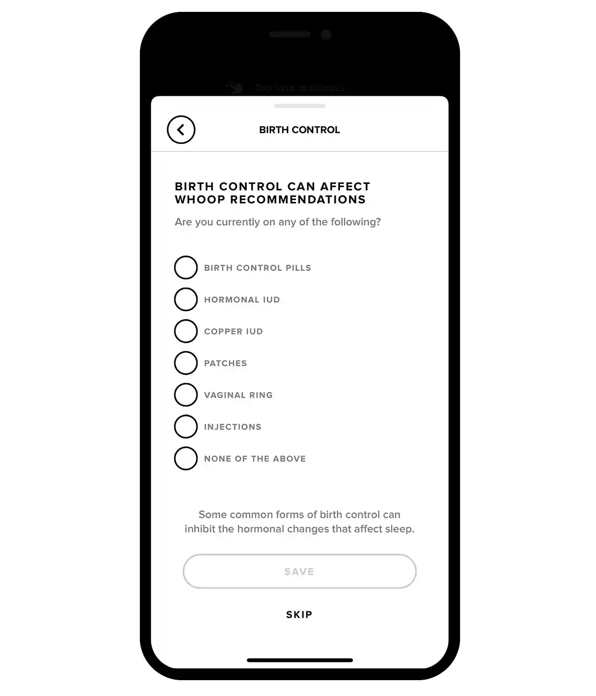 Log your birth control option in the WHOOP app.
